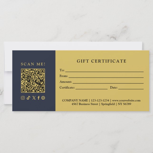 Certificat Cadeau Code QR pour Entreprise Simple M (Devant)