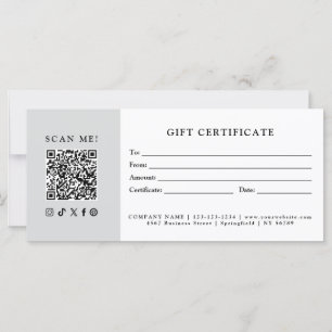 Certificat Cadeau Code QR pour Entreprise Simple M