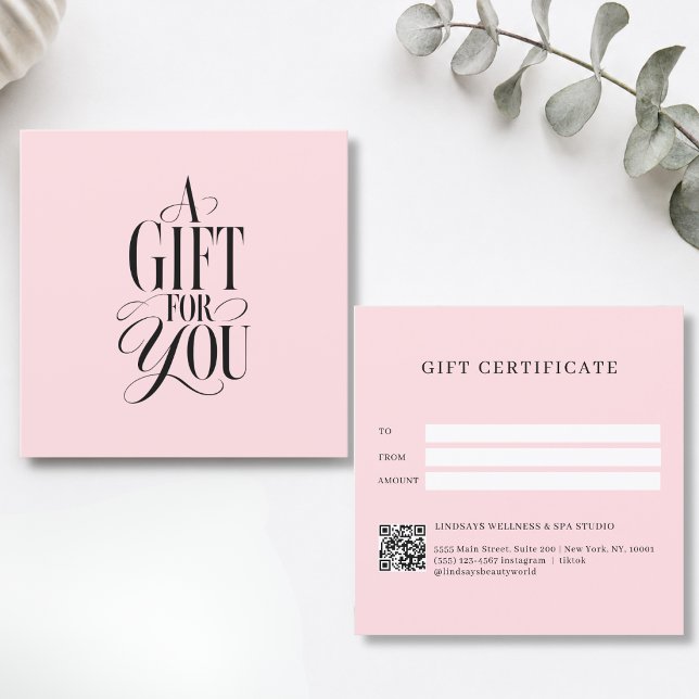 Certificat Cadeau Code QR Rose Police de Caractère (Modern Script Font Pink QR Code Salon Gift Certificate)