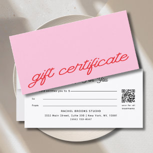 Certificat Cadeau Code QR Rose Script Moderne