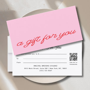 Certificat Cadeau Code QR Rose Script Moderne