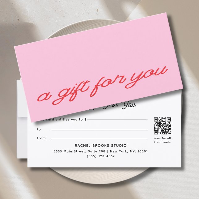 Certificat Cadeau Code QR Rose Script Moderne (Modern Script Pink QR Code Gift Certificate)