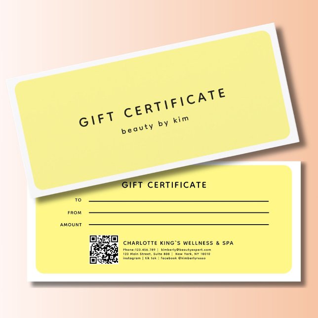 Certificat Cadeau Code QR Salon Moderne et Branché (Modern Trendy Salon QR Code Custom Gift Certificate)