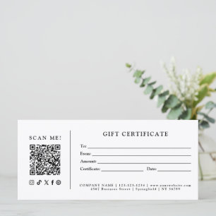 Certificat Cadeau Code QR Simple et Moderne pour E