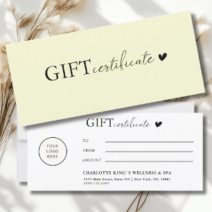 Certificat cadeau commercial Logo spécifique au cl