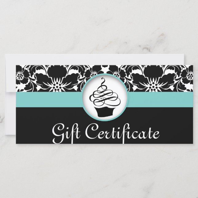 Certificat cadeau Cupcake Floral Damask Blue Black (Devant)