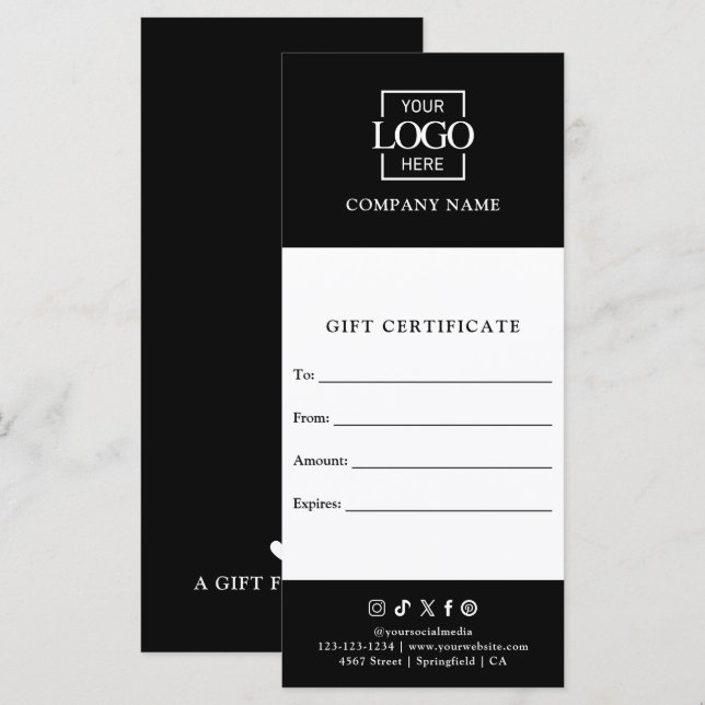 Certificat cadeau d'affaires chic moderne avec log (Devant / Derrière)