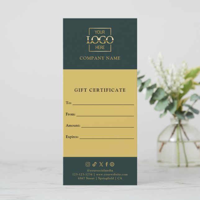 Certificat cadeau d'affaires chic moderne avec log (Debout devant)