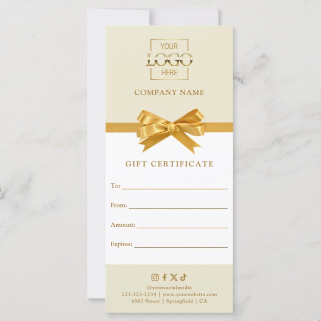 Certificat cadeau d'affaires chic moderne avec log (Devant)
