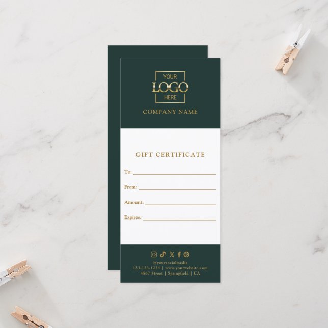 Certificat cadeau d'affaires chic moderne avec log (Devant/Arrière en situation)