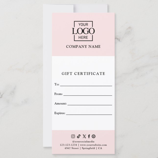 Certificat-cadeau d'affaires chic moderne avec log (Devant)