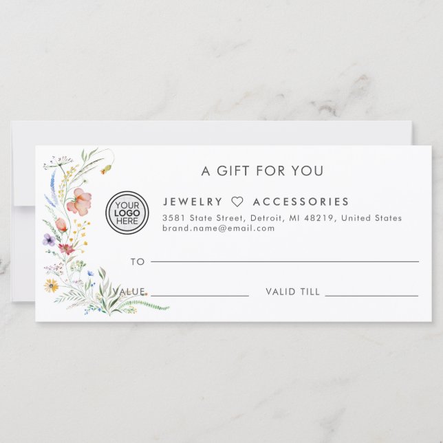 Certificat cadeau d'affaires de la Boutique de sal (Devant)