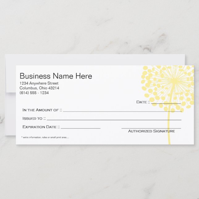Certificat cadeau Dandelion Jaune Design 3 (Devant)