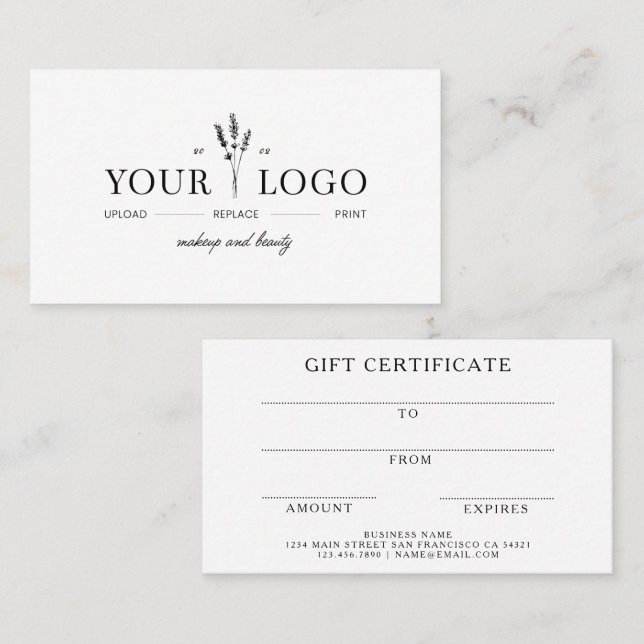 Certificat Cadeau de Beauté Moderne Ajoutez Votre  (Devant / Derrière)