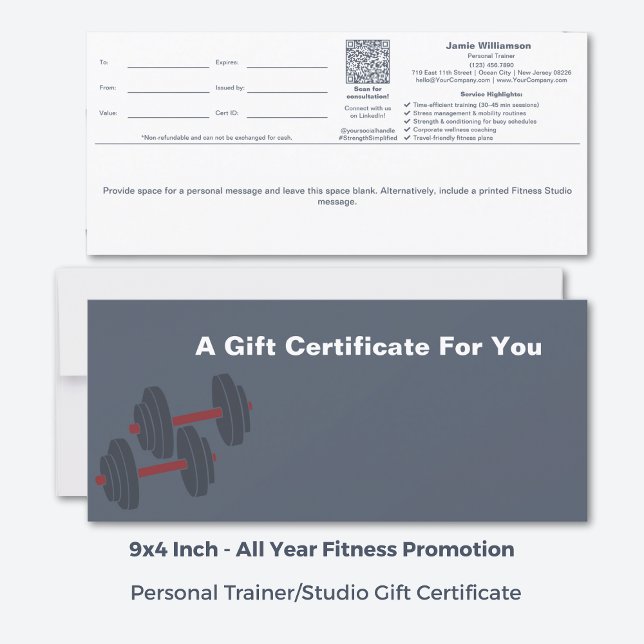 Certificat cadeau de bien-être gris blanc minimal (9x4 Inch, All Year Minimal Grey White Wellness Gift Certificate)