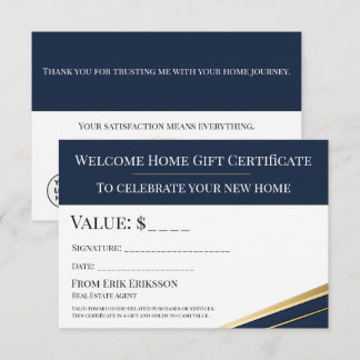 Certificat cadeau de bienvenue Realtor Navy Gold