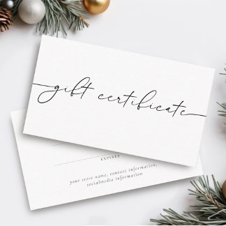 Certificat Cadeau de Calligraphie Minimaliste Élég