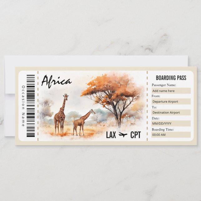 Certificat cadeau de carte d'embarquement Afrique (Devant)