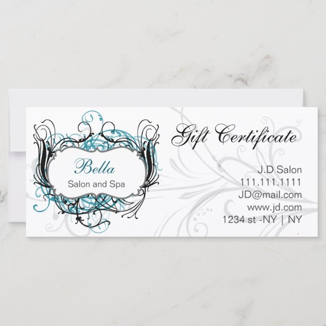 certificat-cadeau de chic, noir et blanc aqua (Devant)