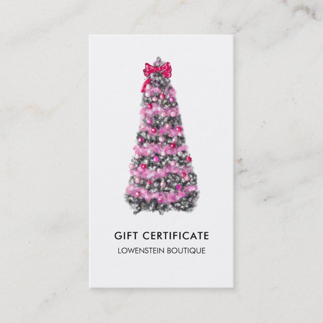 Certificat cadeau de couture d'arbre de Noël rose  (Devant)