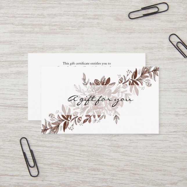 Certificat cadeau de fleurs d'aquarelle rose pâle (Devant/Arrière en situation)