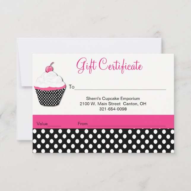Certificat Cadeau de la Boulangerie Cupcake Fantai (Devant)