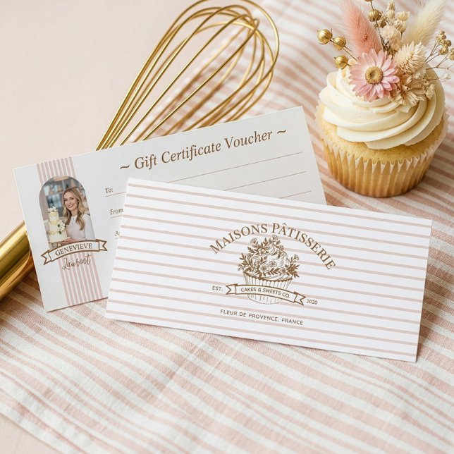 Certificat-cadeau de la boulangerie de cupcakes fl (Stripe Floral Cupcake Bakery Shop Gift Certificate)