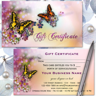 Certificat Cadeau de la Boutique de Papillons Arti