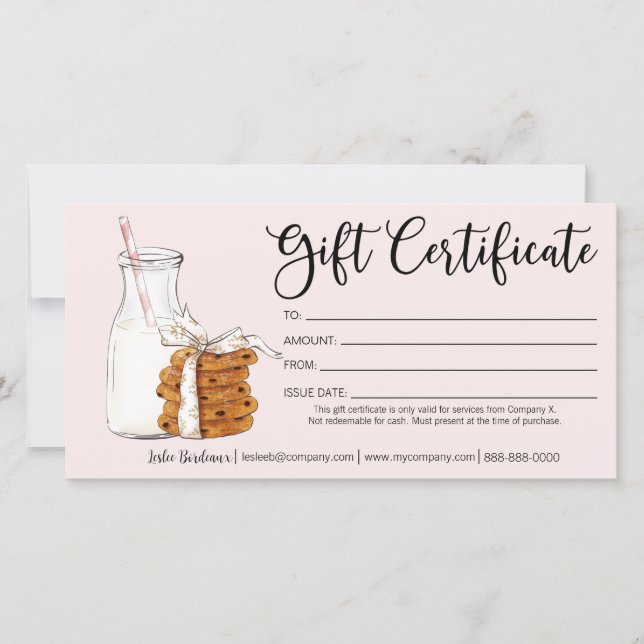 Certificat cadeau de lait et de biscuits de vacanc (Devant)