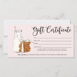 Certificat cadeau de lait et de biscuits de vacanc