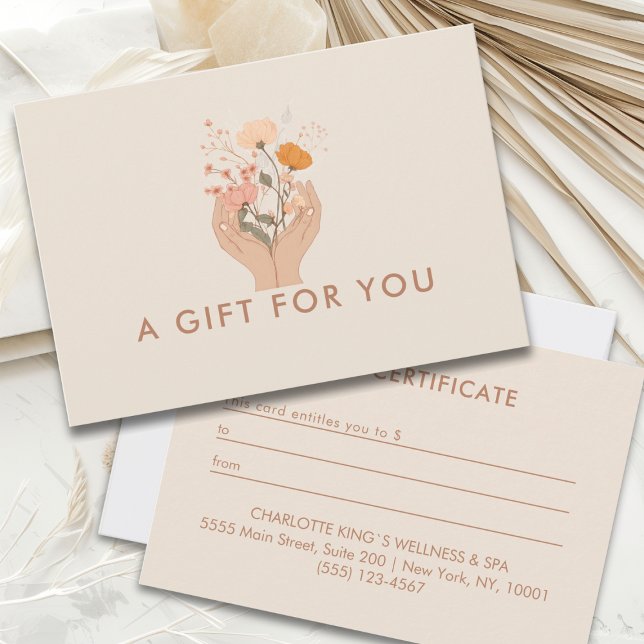Certificat Cadeau de l'Institut de Fleurs Célestes (Celestial Floral Beige Broen Boho Salon Business Gift Certificate)