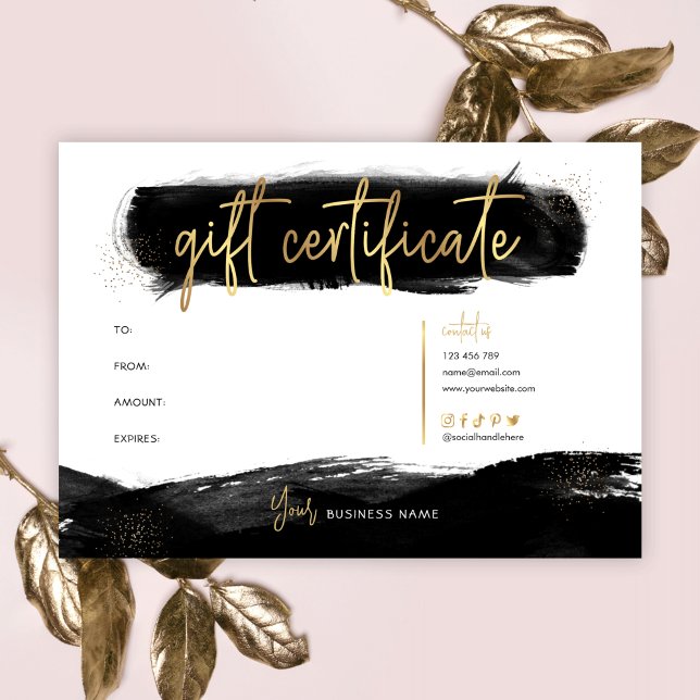 Certificat cadeau de logo Black & Gold Chic Salon (Créateur téléchargé)