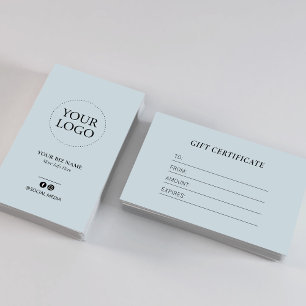 Certificat Cadeau de Logo d'Affaires Bleu Poussiér