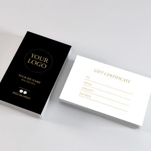 Certificat Cadeau de Logo d'Affaires Moderne Noir