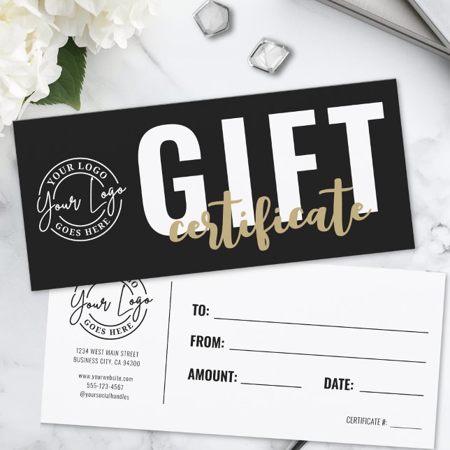 Certificat Cadeau de Logo d'Affaires Or Noir (Logo Modern Black Gold Business Gift Certificate )