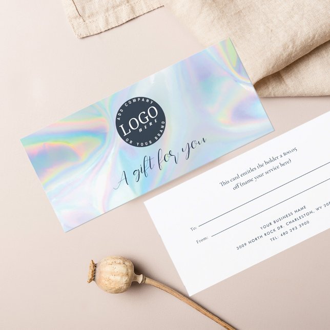 Certificat cadeau de logo d'entreprise (Holographic Iridescent Business Logo Gift Certificate Card)