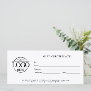 Certificat Cadeau de Logo d'Entreprise Minimaliste