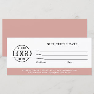 Certificat Cadeau de Logo d'Entreprise Minimaliste