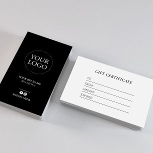Certificat Cadeau de Logo d'Entreprise Noir Modern