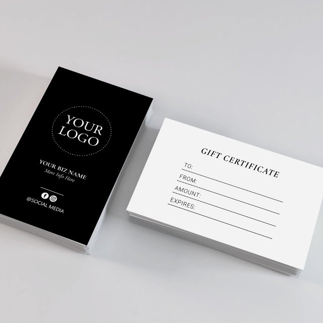 Certificat Cadeau de Logo d'Entreprise Noir Modern (Créateur téléchargé)