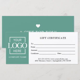 Certificat Cadeau de Logo d'Entreprise Simple Mode