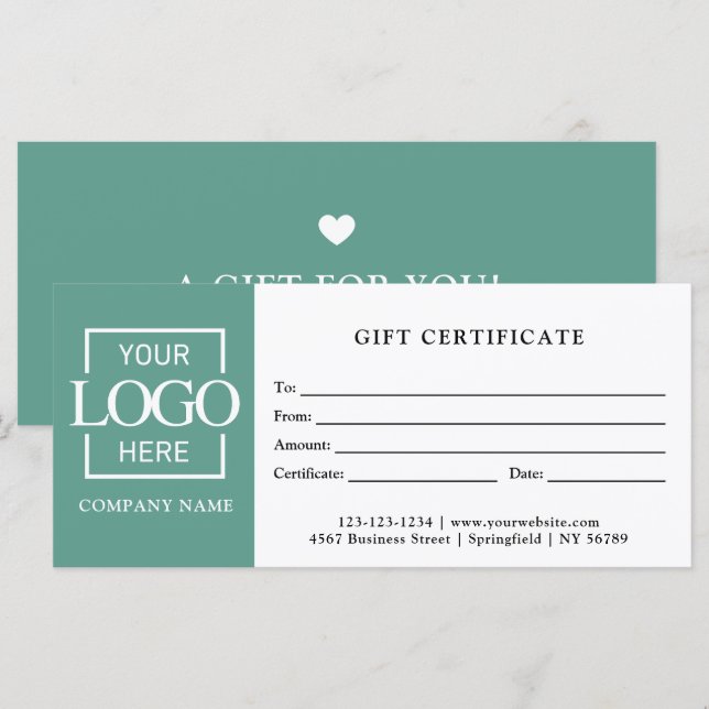Certificat Cadeau de Logo d'Entreprise Simple Mode (Devant / Derrière)