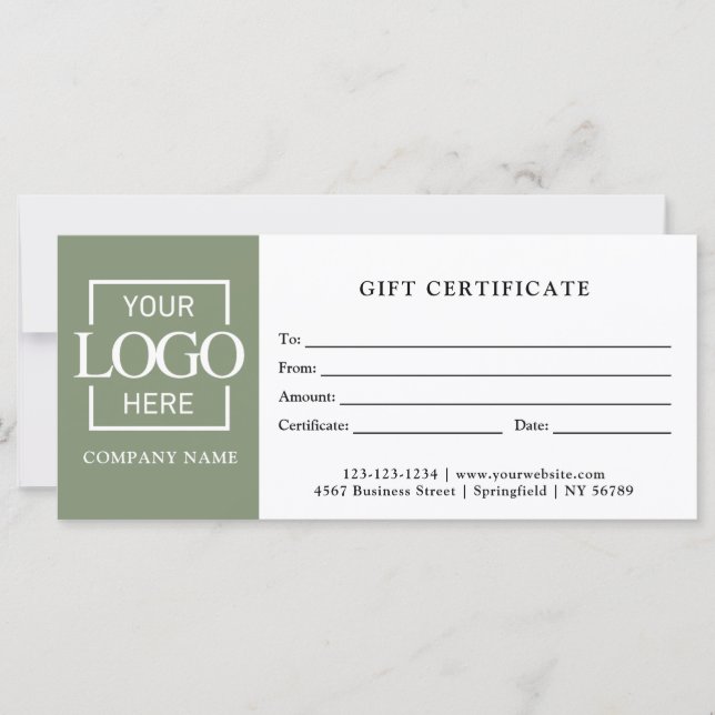 Certificat Cadeau de Logo d'Entreprise Vert Sauge  (Devant)