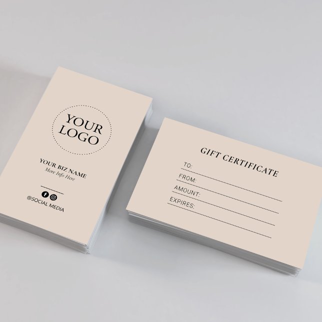 Certificat Cadeau de Logo Entreprise Beige Moderne (Créateur téléchargé)