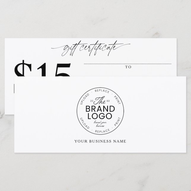 Certificat-cadeau de logo moderne Ajoutez votre mo (Devant / Derrière)