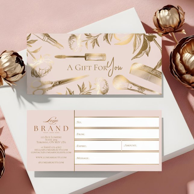 Certificat Cadeau de Luxe pour Studio de Beauté en (Luxury Gold Beauty Studio Gift Certificate for You)
