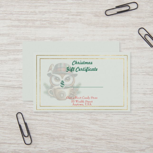Certificat Cadeau de Magasin de Bonbons de Noël (Devant/Arrière en situation)