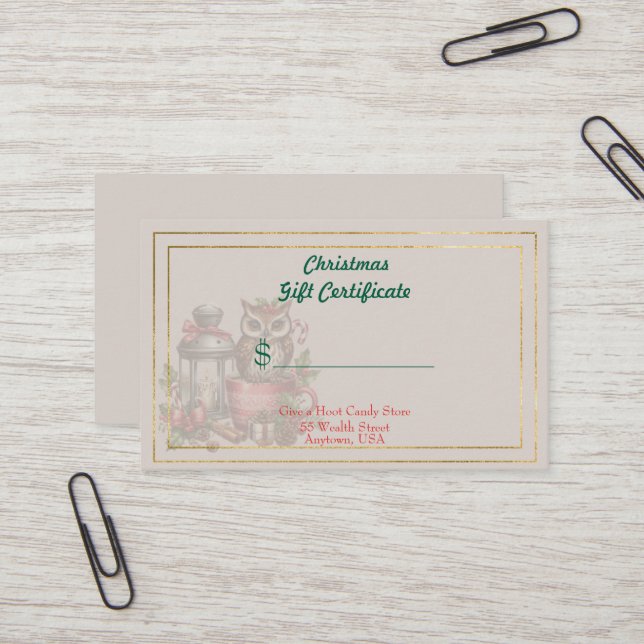 Certificat Cadeau de Magasin de Bonbons de Noël (Devant/Arrière en situation)