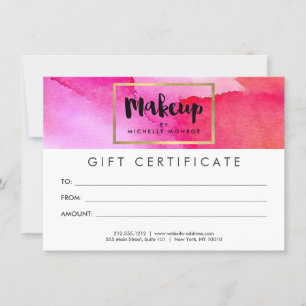 Certificat cadeau de maquillage en Aquarelles rose