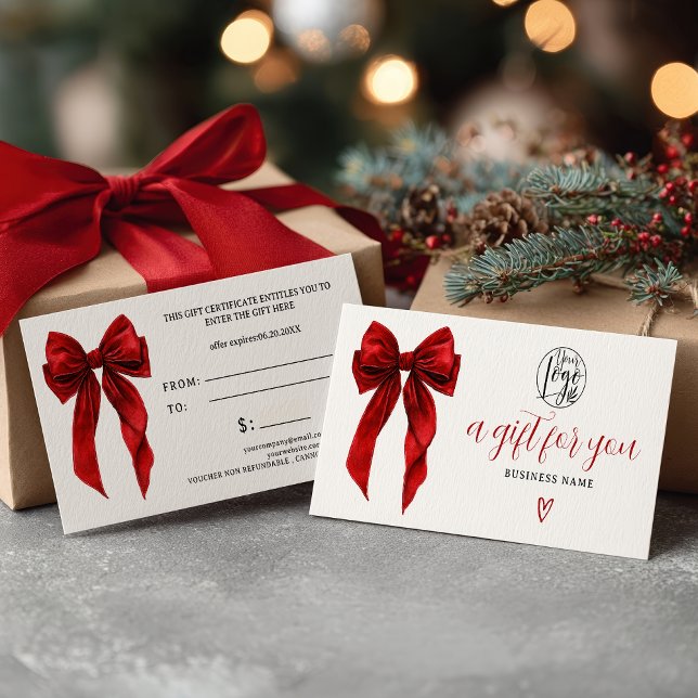 Certificat cadeau de Noël avec nœud coquet rouge (Red Coquette Bow Christmas logo gift certificate)